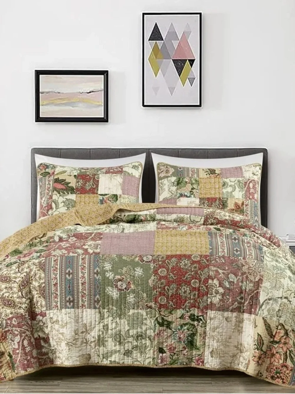 Patchwork Floral cal king 3 piece Quilt Set - 100% cotton